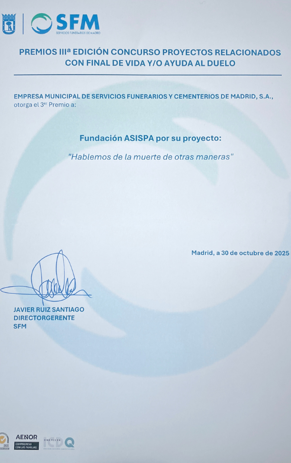FUNDACIÓN ASISPA - Tercer premio para fundación ASISPA